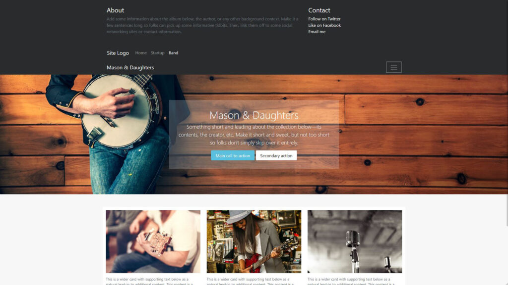 screenshot of bootstrap demo website