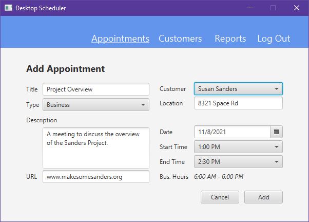 desktop scheduler add appointment screen