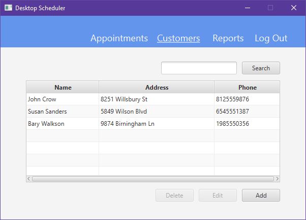 desktop scheduler customers screen