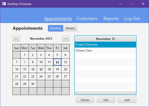 desktop scheduler monthly appointments screen