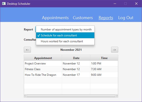 desktop scheduler reports screen
