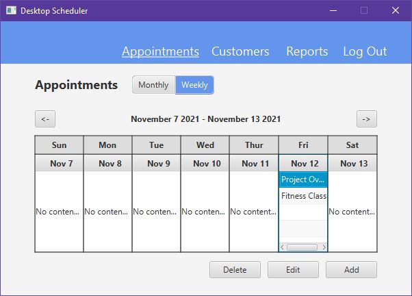 desktop scheduler weekly appointments screen